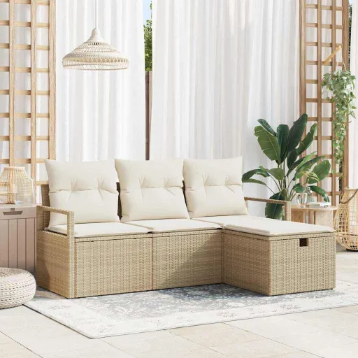 Conjunto de Sofá de Jardim   Bege Rattan Sintético (4 pcs)