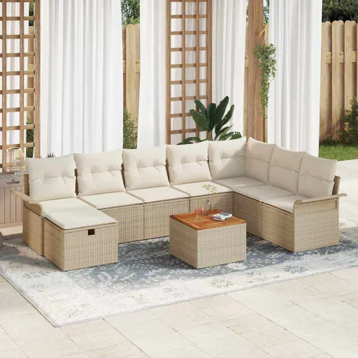 Conjunto de Sofá de Jardim   Bege Rattan Sintético (9 pcs)