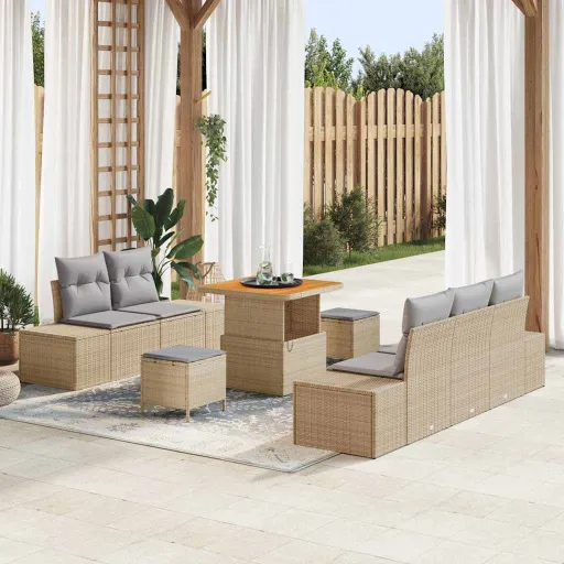 Conjunto de Sofá de Jardim   Bege Rattan Sintético (8 pcs)