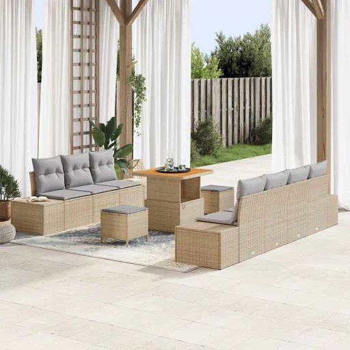 Conjunto de Sofá de Jardim   Bege Rattan Sintético (10 pcs)