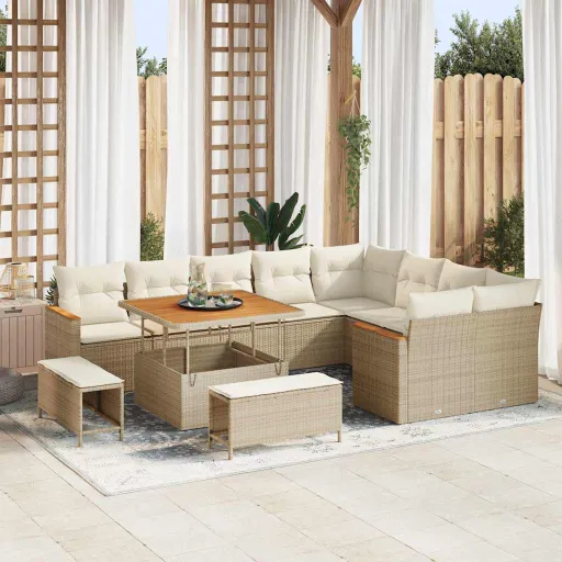 Conjunto de Sofá de Jardim   Bege Rattan de Polipropileno (12 pcs)
