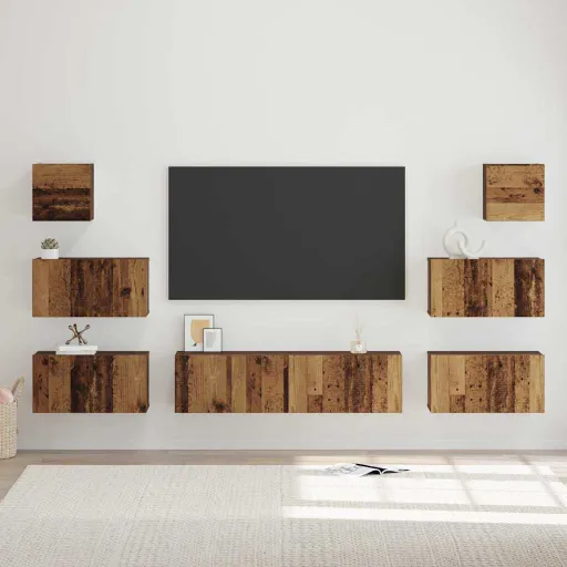Conjunto de Móvel de TV   Madeira Antiga Madeira Processada (8 pcs)