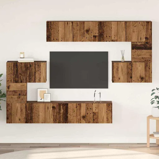 Conjunto de Móvel de TV   Madeira Antiga Madeira Processada (8 pcs)