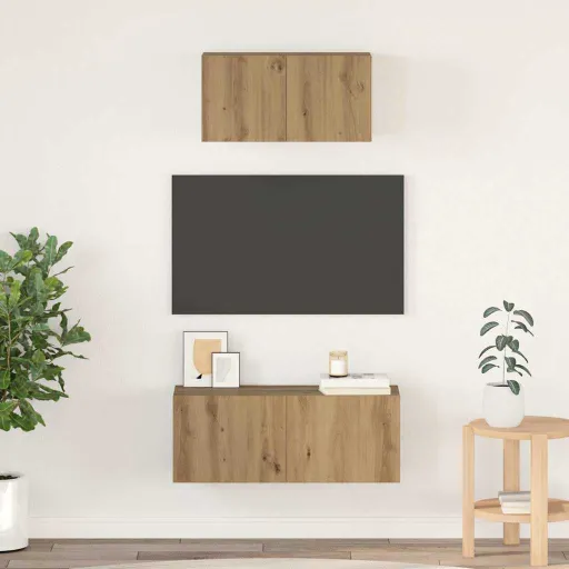 Conjunto de Móvel de TV   Carvalho Artesanal (2 pcs)