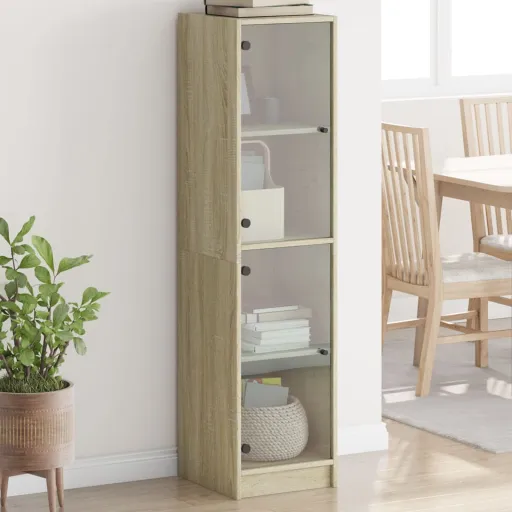 Aparador Alto c/ Portas de Vidro 35x37x142 cm Carvalho Sonoma