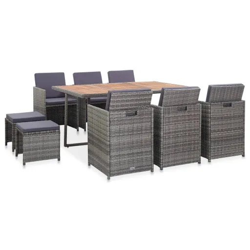 Conjunto Jantar Exterior Vime e Madeira Acácia Antracite (11 pcs)