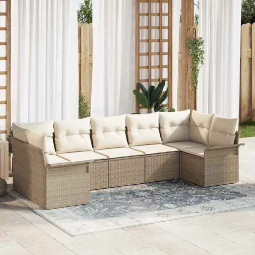 Conjunto de Sofá de Jardim   Bege Rattan Sintético (7 pcs)