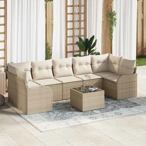 Conjunto de Sofá de Jardim com Almofada   Bege e Creme (8 pcs)
