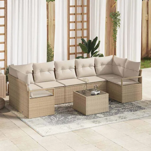Conjunto de Sofá de Jardim com Almofada   Bege e Creme (8 pcs)