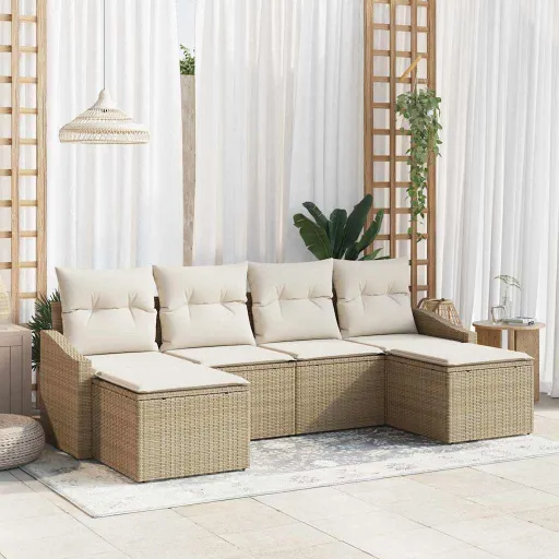 Conjunto de Jantar para Jardim com Almofada   Bege e Creme (6 pcs)