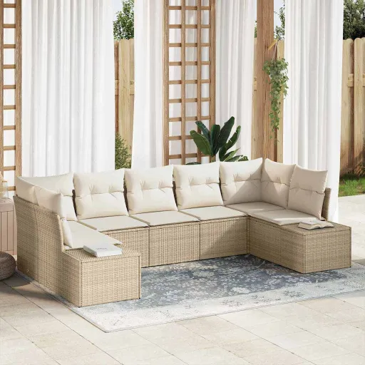 Conjunto de Sofá de Jardim   Bege e Creme Rattan Sintético (7 pcs)