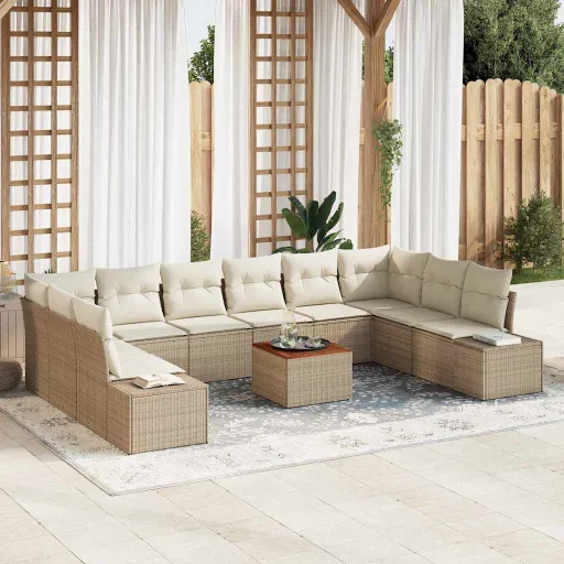 Conjunto de Sofá de Jardim   Bege e Branco (11 pcs)