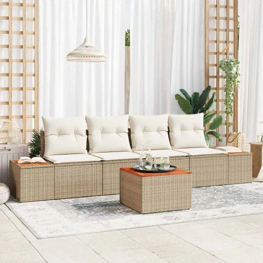 Conjunto de Sofá de Jardim   Bege Rattan Sintético (5 pcs)