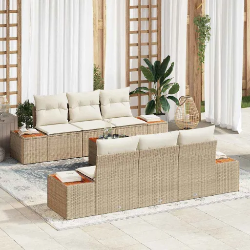Conjunto de Sofá de Jardim   Bege Rattan Sintético (7 pcs)