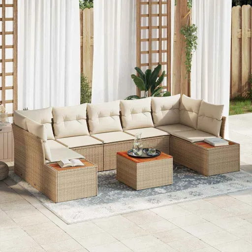 Conjunto de Sofá de Jardim   Bege Rattan Sintético (8 pcs)