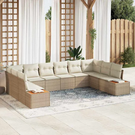 Conjunto de Sofá de Jardim   Bege e Creme Polirattan (10 pcs)