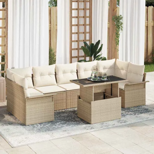 Conjunto de Sofá de Jardim   Bege Rattan de Polipropileno (8 pcs)