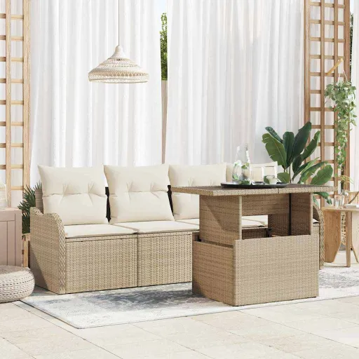 Conjunto de Sofá de Jardim   Bege Rattan de Polipropileno (5 pcs)