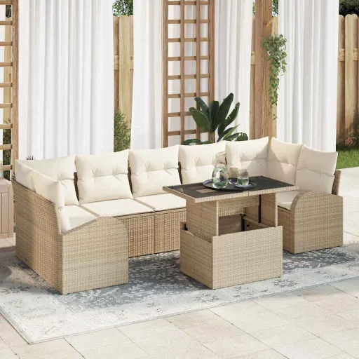 Conjunto de Sofá de Jardim   Bege Rattan de Polipropileno (8 pcs)