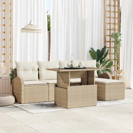 Conjunto de Sofá de Jardim   Bege Rattan Sintético (6 pcs)