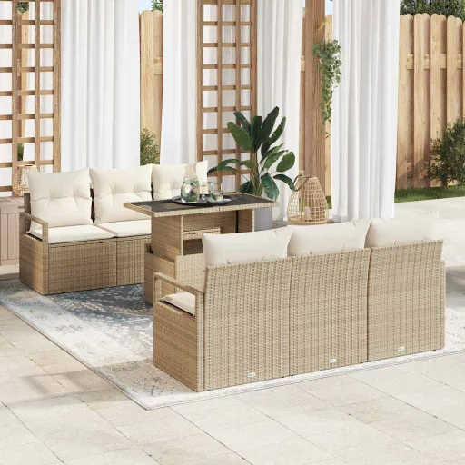 Conjunto de Sofá de Jardim   Bege Rattan Sintético (7 pcs)