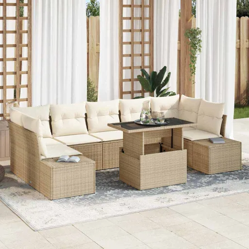 Conjunto de Sofá de Jardim com Almofada   Bege e Creme (8 pcs)