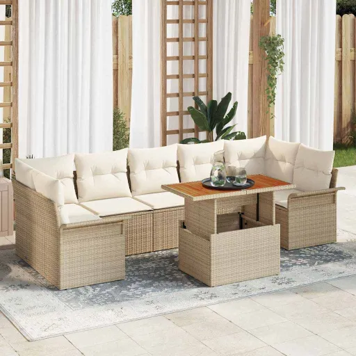 Conjunto de Sofá de Jardim   Bege Rattan Sintético (8 pcs)