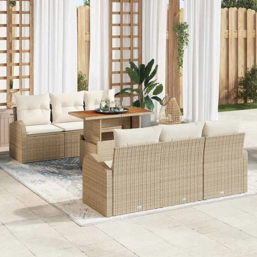 Conjunto de Sofá de Jardim   Bege Rattan Sintético (7 pcs)