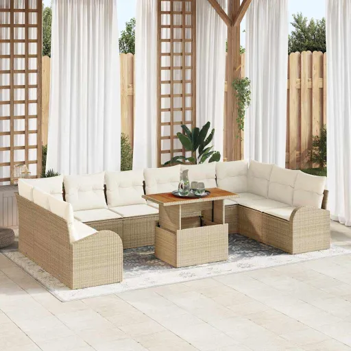 Conjunto de Sofá de Jardim   Bege Rattan Sintético (11 pcs)