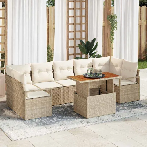 Conjunto de Sofá de Jardim   Bege Rattan Sintético (8 pcs)