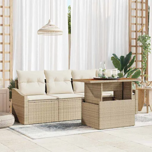 Conjunto de Sofá de Jardim   Bege Rattan Sintético (5 pcs)