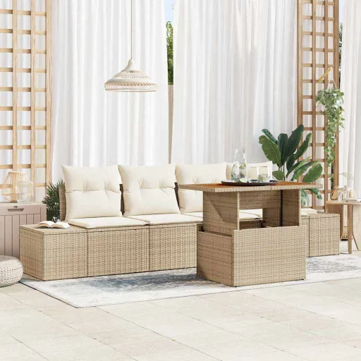 Conjunto de Sofá de Jardim   Bege Rattan Sintético (5 pcs)