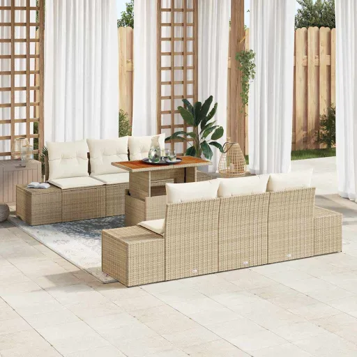 Conjunto de Sofá de Jardim   Bege Rattan Sintético (7 pcs)