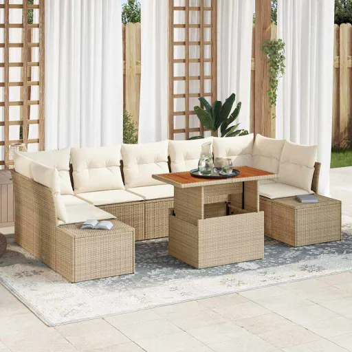Conjunto de Sofá de Jardim   Bege Rattan Sintético (8 pcs)