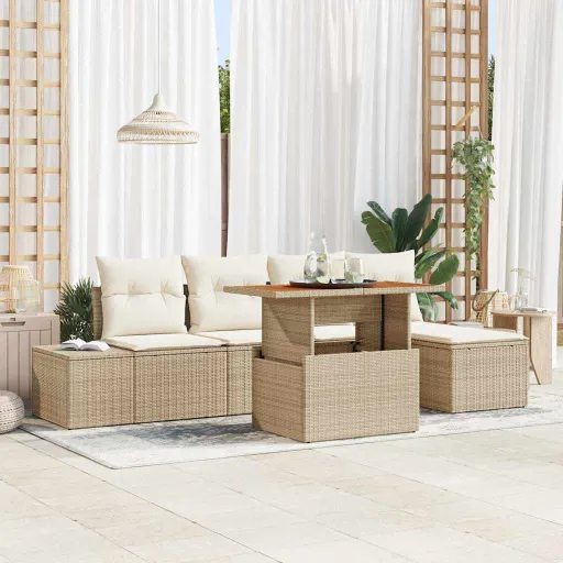 Conjunto de Sofá de Jardim   Bege Rattan Sintético (6 pcs)