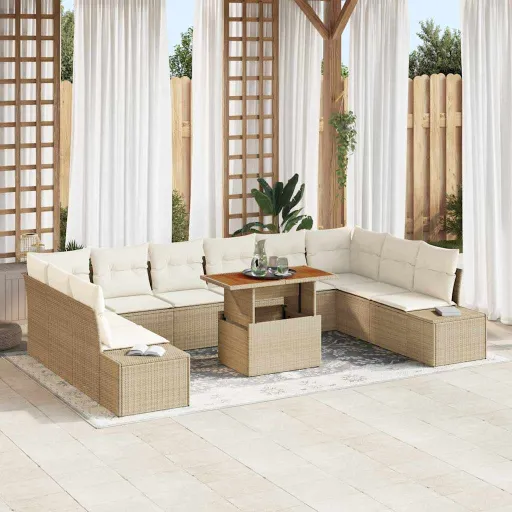 Conjunto de Sofá de Jardim   Bege Rattan Sintético (11 pcs)