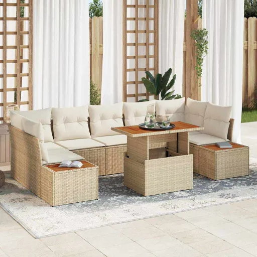 Conjunto de Sofá de Jardim   Bege Rattan Sintético (8 pcs)