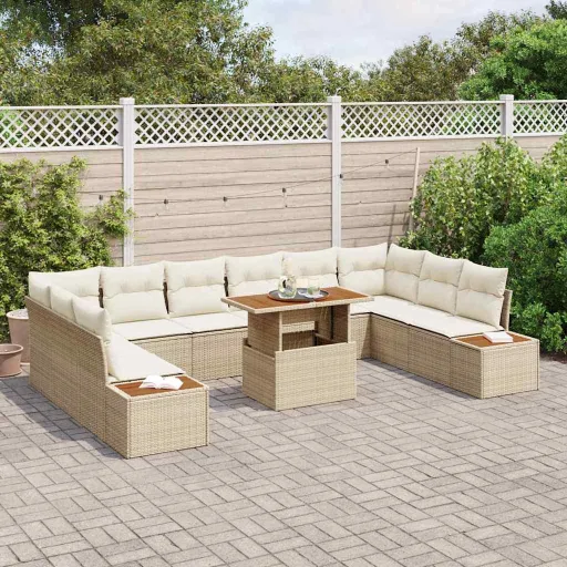 Conjunto de Sofá de Jardim   Bege Rattan Sintético (11 pcs)