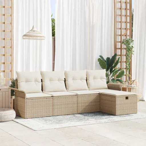 Conjunto de Sofá de Jardim   Bege Rattan Sintético (5 pcs)