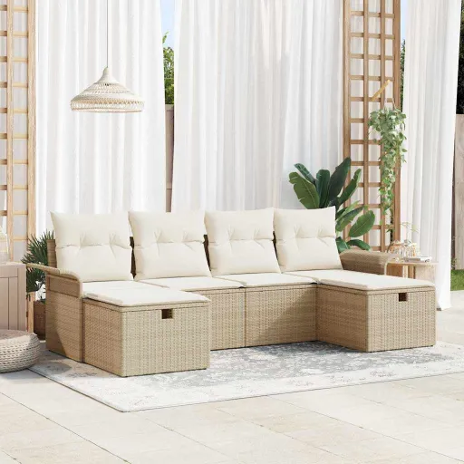Conjunto de Sofá de Jardim   Bege Rattan Sintético (6 pcs)