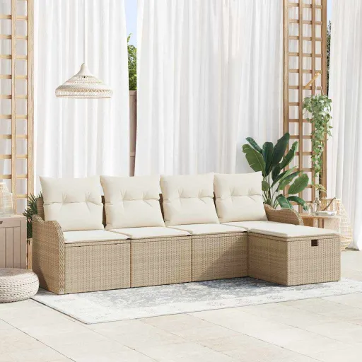 Conjunto de Sofá de Jardim   Bege Rattan Sintético (5 pcs)