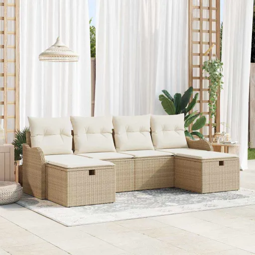 Conjunto de Sofá de Jardim   Bege Rattan Sintético (6 pcs)