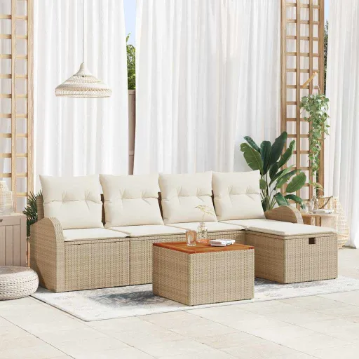 Conjunto de Sofá de Jardim   Bege Rattan Sintético (6 pcs)