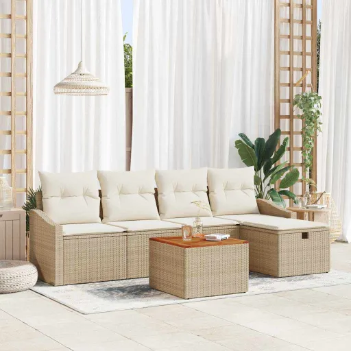 Conjunto de Sofá de Jardim   Bege Rattan Sintético (6 pcs)