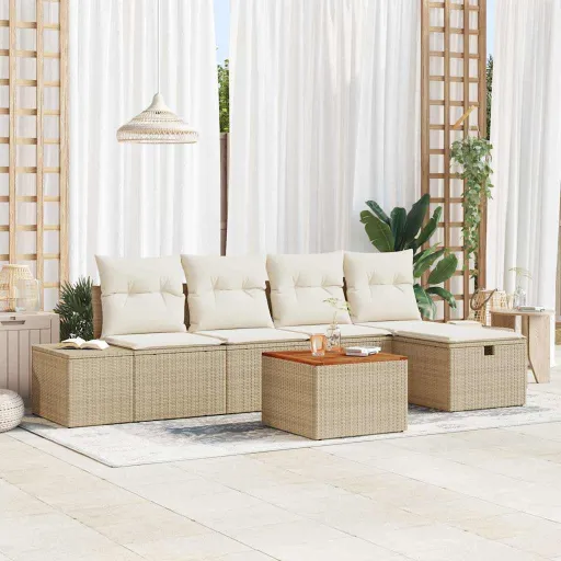 Conjunto de Sofá de Jardim   Bege Rattan Sintético (6 pcs)
