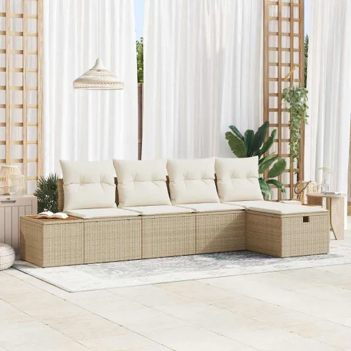Conjunto de Sofá de Jardim   Bege Rattan Sintético (5 pcs)