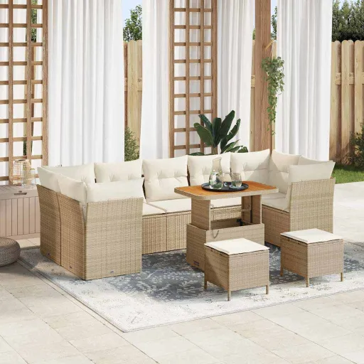 Conjunto de Sofá de Jardim com Almofada   Bege e Creme (10 pcs)