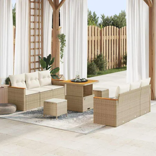 Conjunto de Sofá de Jardim   Bege e Creme Vime PE (11 pcs)