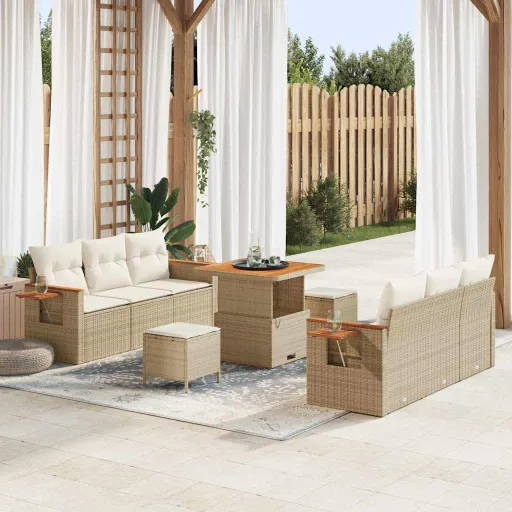 Conjunto de Sofá de Jardim   Bege e Creme Vime PE (11 pcs)