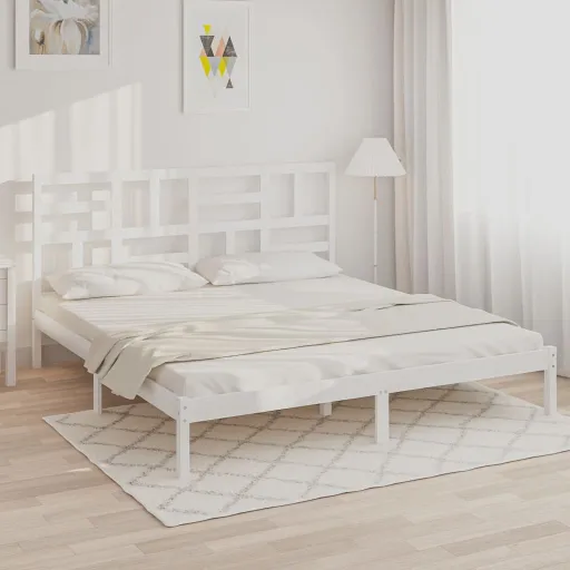 Estrutura de Cama Super King Pinho Maciço 180x200 cm Branco